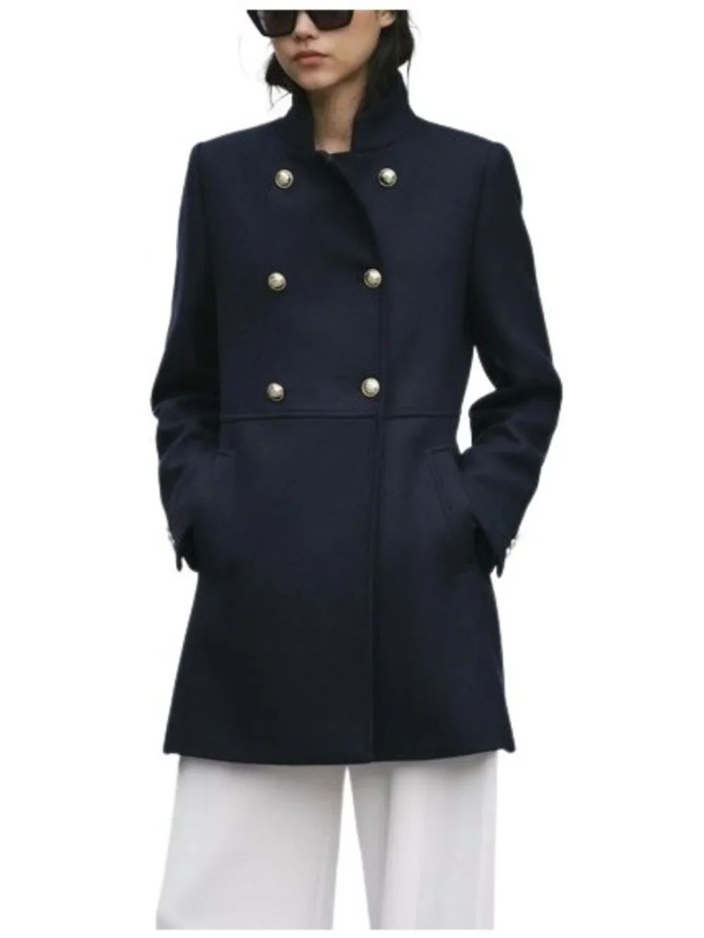 Zara Womens Peacoat Coat XS Navy Blue Double Breasted Wool Blend 9787/201 NWT